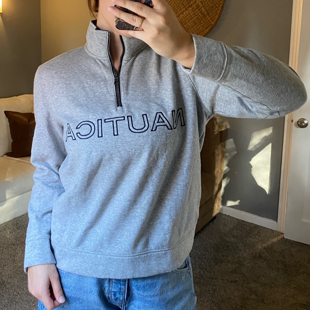 Nautica Light Gray Zip-Up Sweater